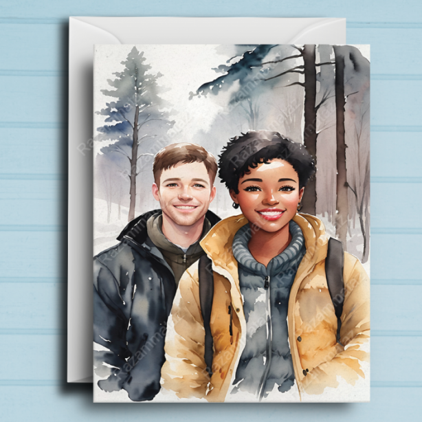 Interracial Couple E Christmas Card
